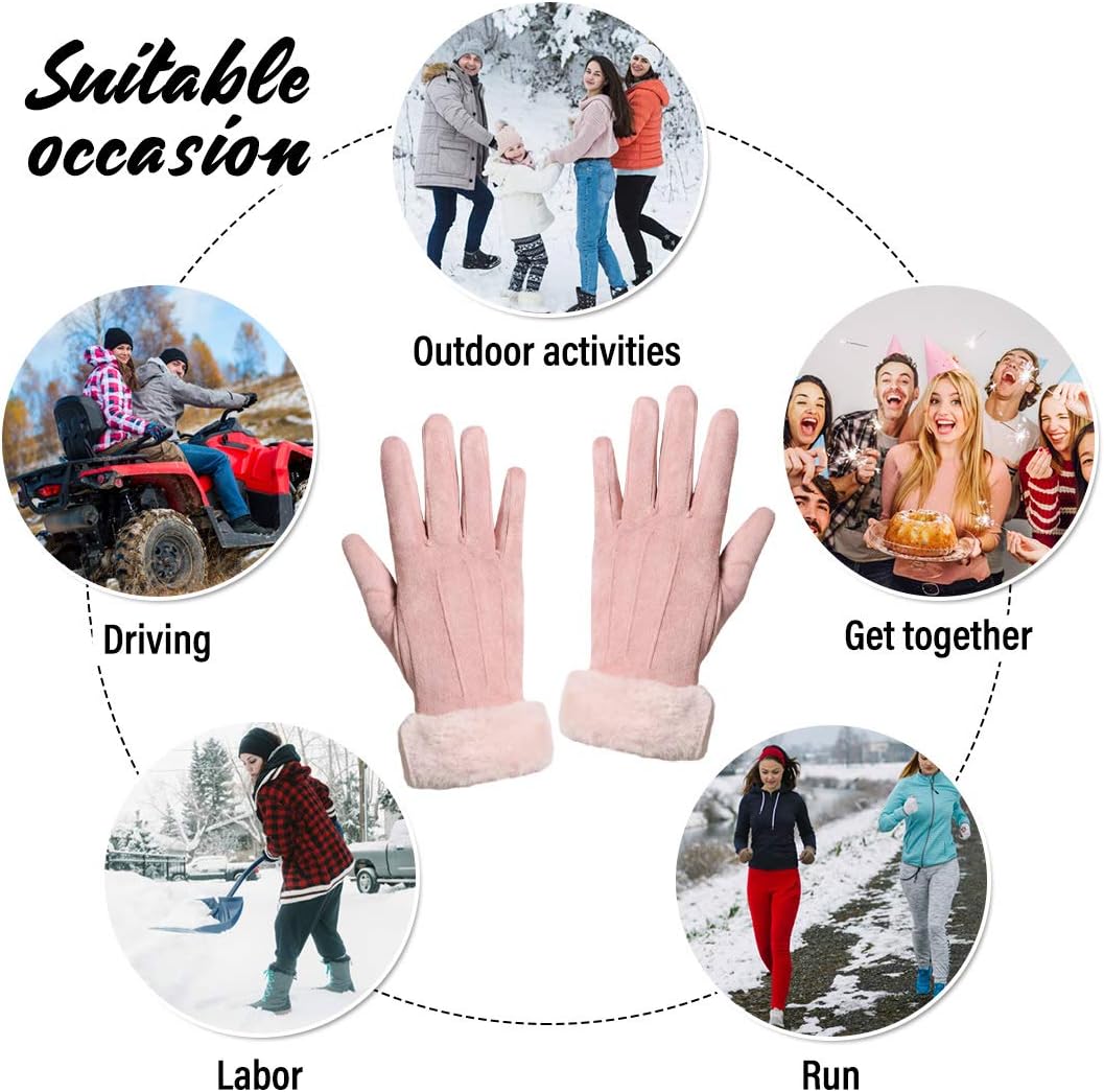 KXF Womens Winter Warm Touchscreen Suede GlovesThick Thermal Soft Fleece Lining Texting Driving Classic Mittens - Image 7