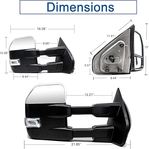 Miniatura 9 de JZSUPER Estilo mejorado Espejos de remolque aptos para camioneta Ford F150 2004-2014 con luz de señal de giro LED con calefacción eléctrica, lámpara