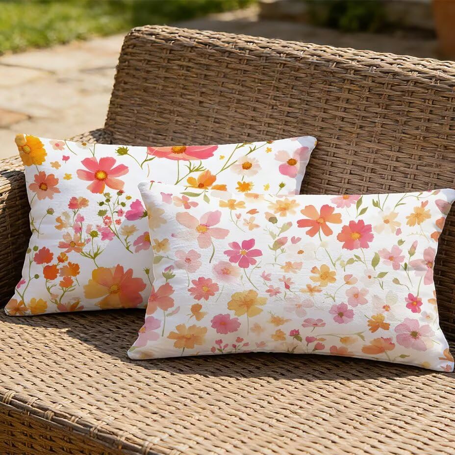 2 Housses de coussin de jardin 40x60 cm blanc floral modèle M-P788
