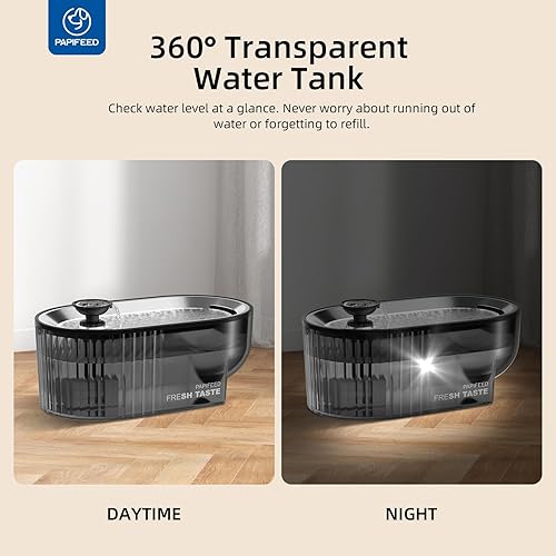 Miniatura 6 de PAPIFEED Fuente de agua para gatos + bandeja de acero inoxidable (negro+5 filtros+2 esponjas, tapete)