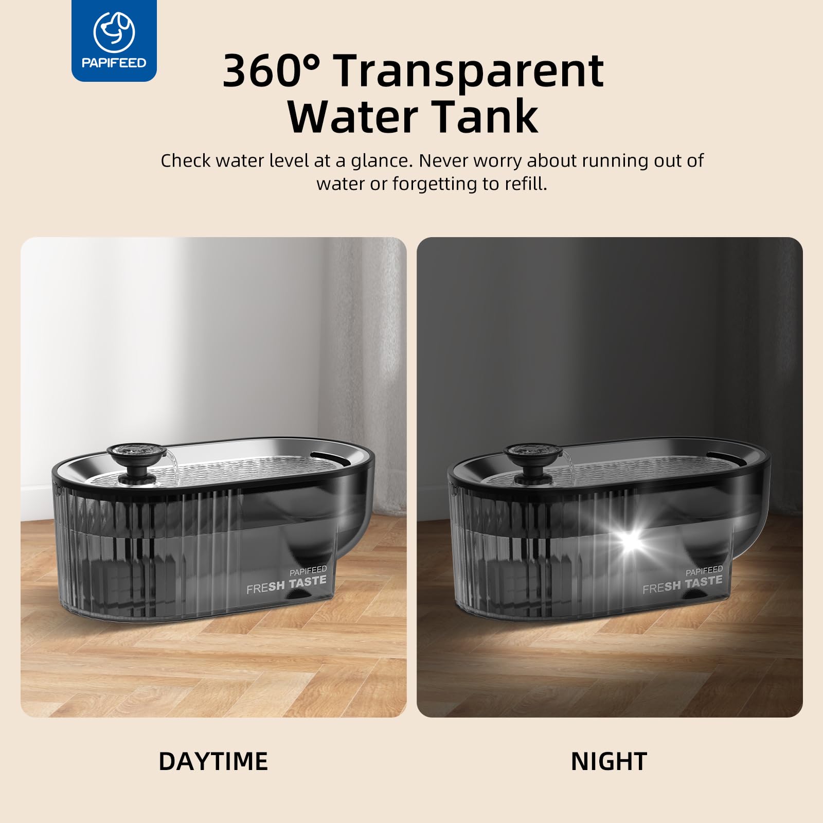 Cat Water Fountain Stainless Steel with a Silicone Mat, 84oz/2.5L Automatic Cat Water Fountain with Water Level Window and LED Light, Quiet Low Power Cat Water Bowl & Cat Water Dispenser(Black) - image 6
