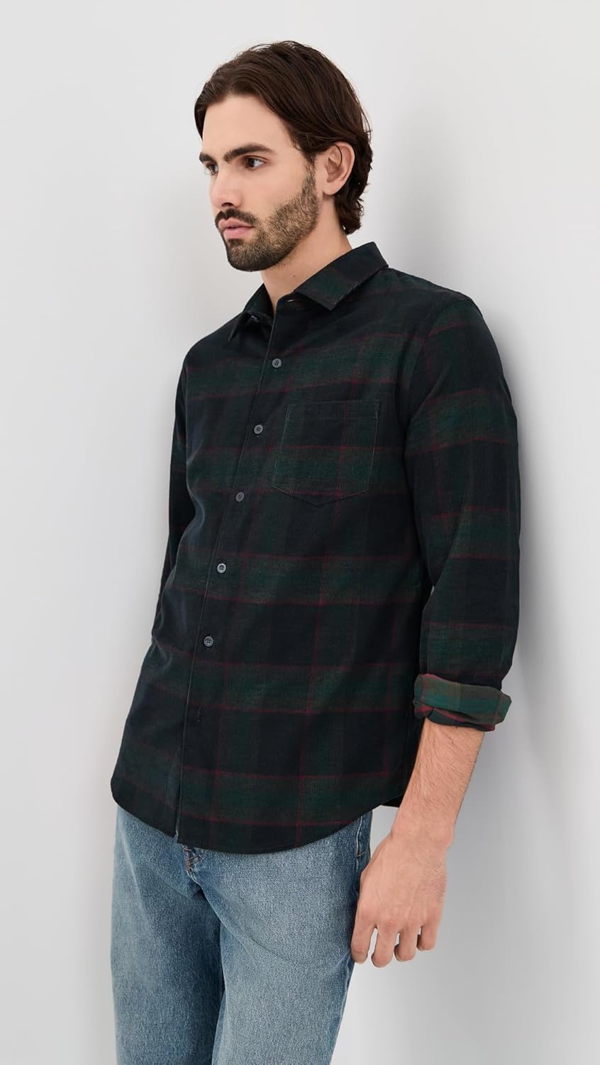 Vince Men's Holme Plaid French Placket Corduroy Shirt - Image 2