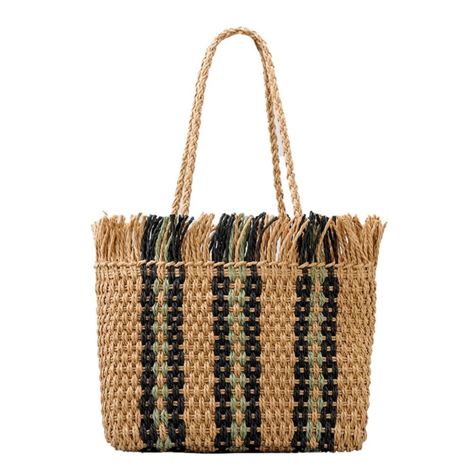 Bolso de Hombro de Playa de Gran Capacidad Tejido a Mano 2022 Bolso de Paja para Mujer Primavera/Verano Moda y Versátil (Color : Orange, Size : 27x35x12cm)