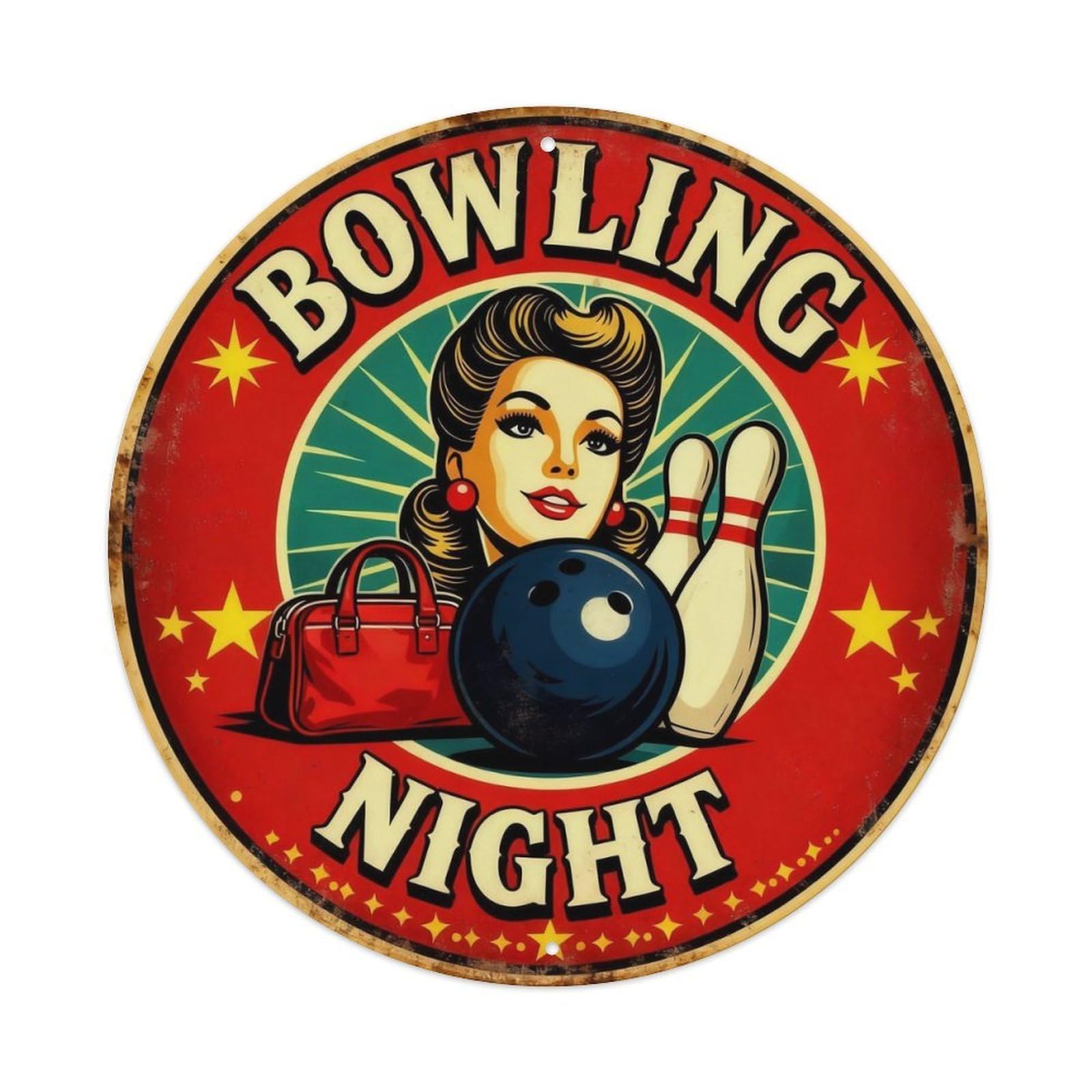 Bowling Night Retro Sign Metal Tin Sign Plaque