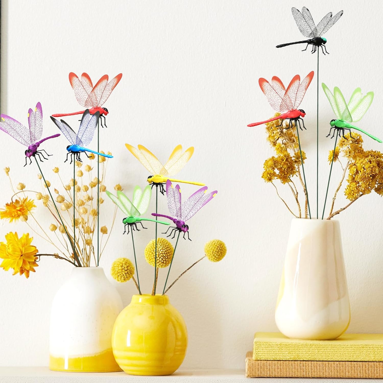 30 Pieces 3D Dragonfly Garden Decor Large Dragon Fly Garden Stakes Dragonflies Garden Ornaments Decorative Dragonflies Patio Decoration Dragonfly Stakes with Sticks 6 Colors