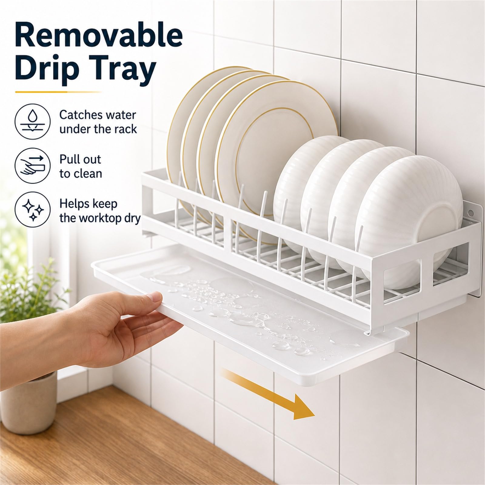Escurreplatos sobre Fregadero,Escurridor De Platos Colgante De Pared,Escurridor De Platos con Bandeja,PrevencióN De La OxidacióN,Puede Contener Platos,Cuencos Y Tazas
