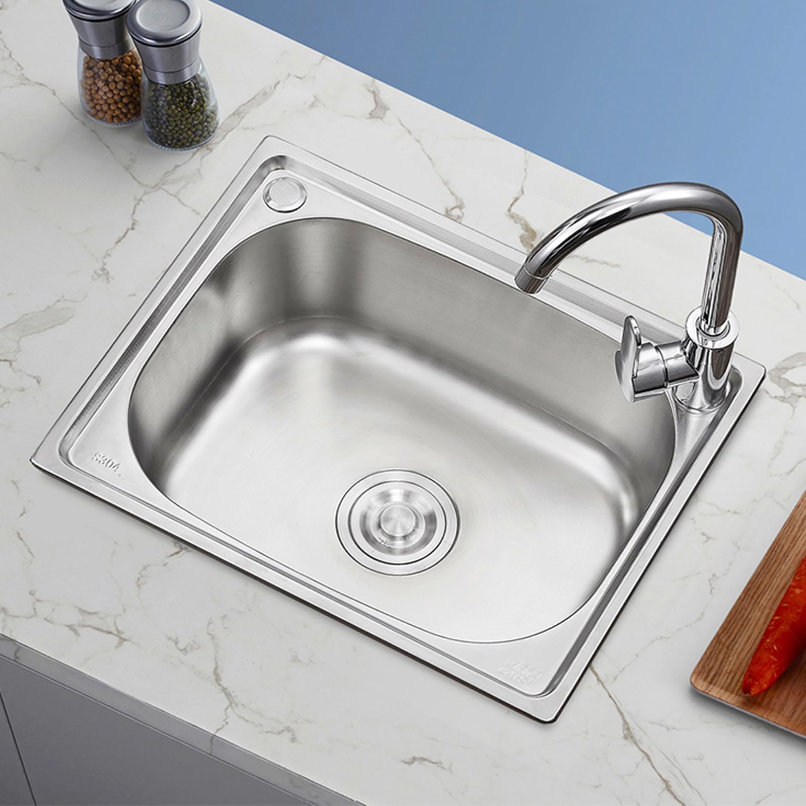 Lavello da Cucina,lavello Quadrato in Acciaio Inox,Vasca Singola,lavabo Incasso sottopiano con Rubinetto,per Bar,Bagno,Ristorante (52x38cm)
