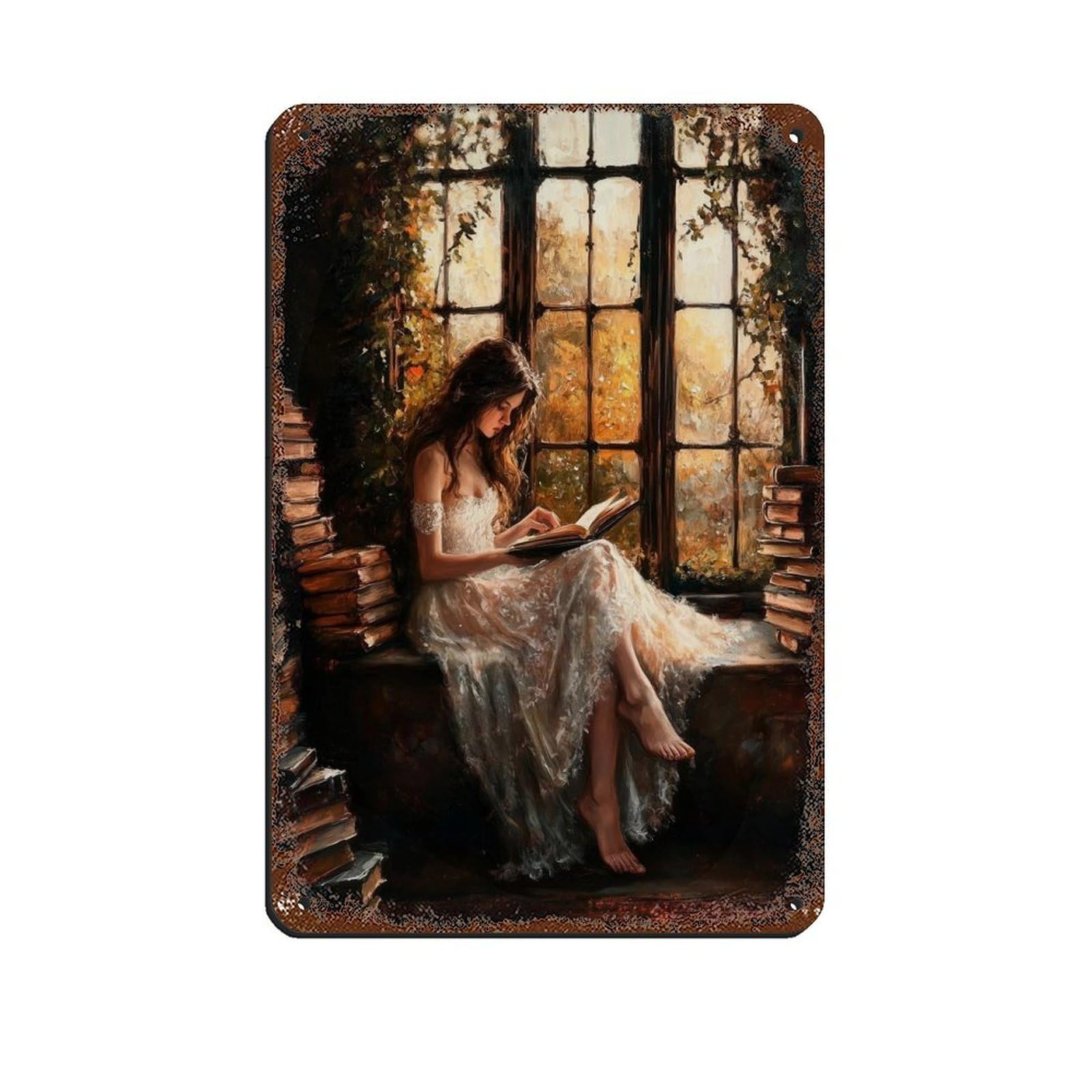 Vintage Victorian Woman Reading（1） Tin Sign Vintage Metal Pub Club Cafe Bar Home Wall Art Decoration Poster Retro 8x12inch(20x30cm)