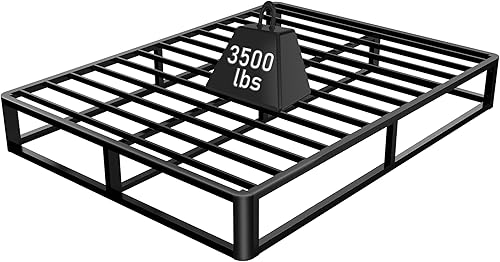 Firpeesy Base de cama Queen de 10 pulgadas con bordes de esquina redondos, base de cama de plataforma de metal de perfil bajo con soporte de
