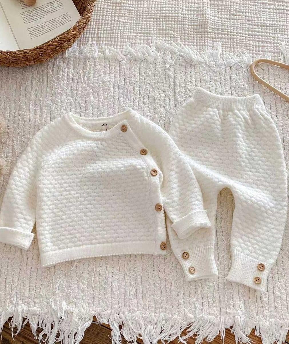 Dziewczęcy sweter i legginsy o strukturze plastra miodu, długi rękaw okrągły dekolt odzież domowa
