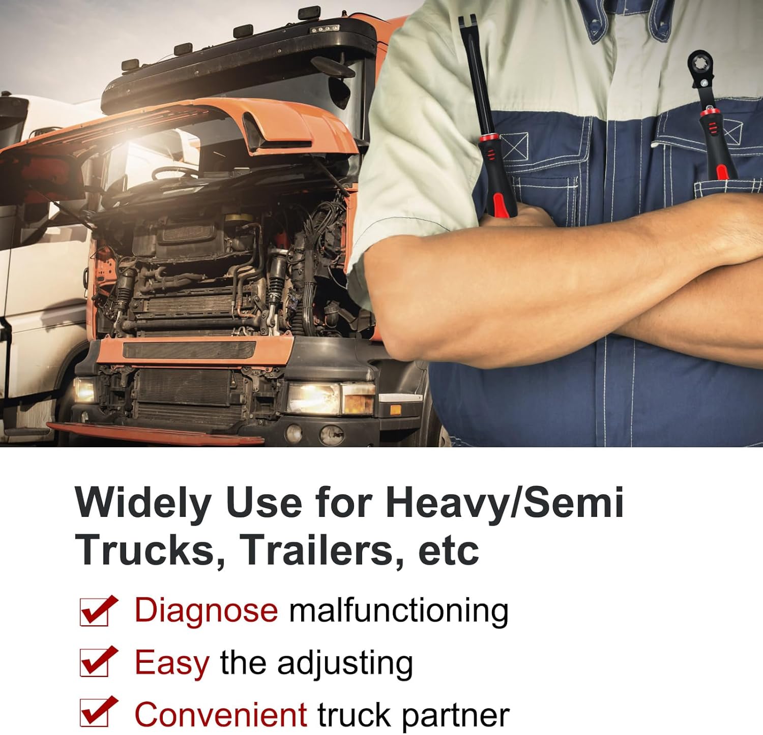 EXJIOTA Automatic Slack Adjuster Tools, 5/16" Brake Adjustment Tool Ratcheting Wrench Air Brake System Adjustment Wrench Tools Set for Semi Truck Big Truck Trailers(2 Pack)