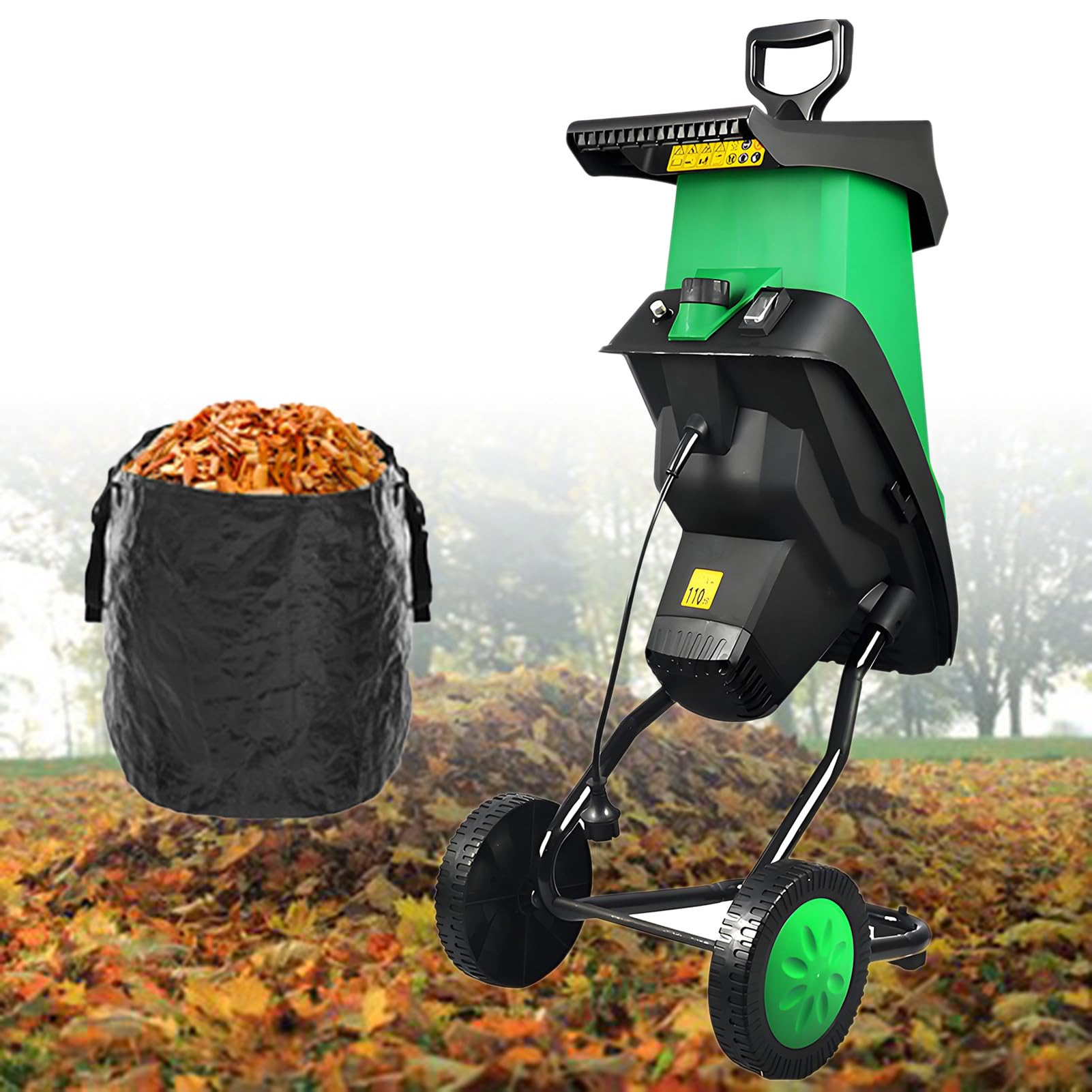 Trituradora eléctrica de jardín y trituradora de madera con bolsa de recogida para mantillo, compostaje y limpieza de patio