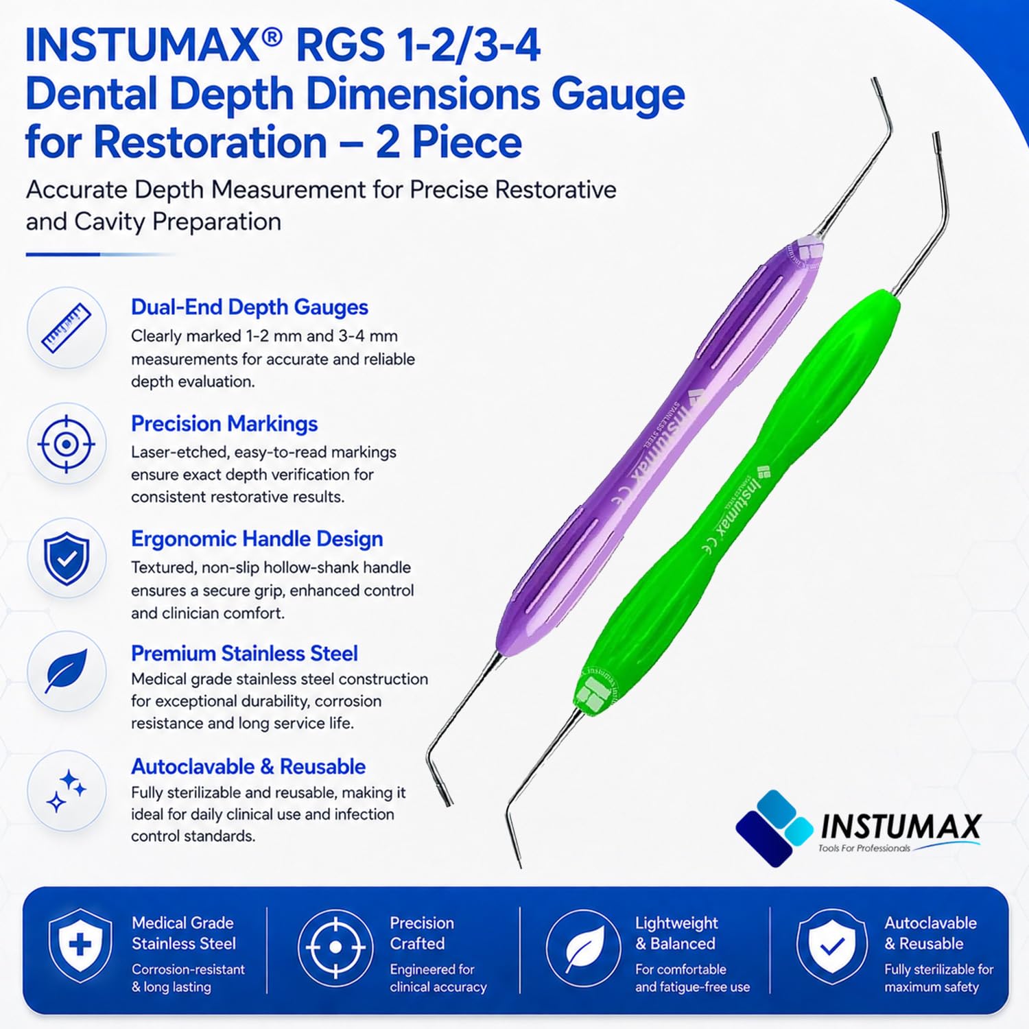 Détartreur dentaire RGS 1-2/3-2 en acier inoxydable vert violet instrument de soins bucco-dentaires à double extrémité Outil d'hygiène réutilisable pour l'entraînement et l'utilisation