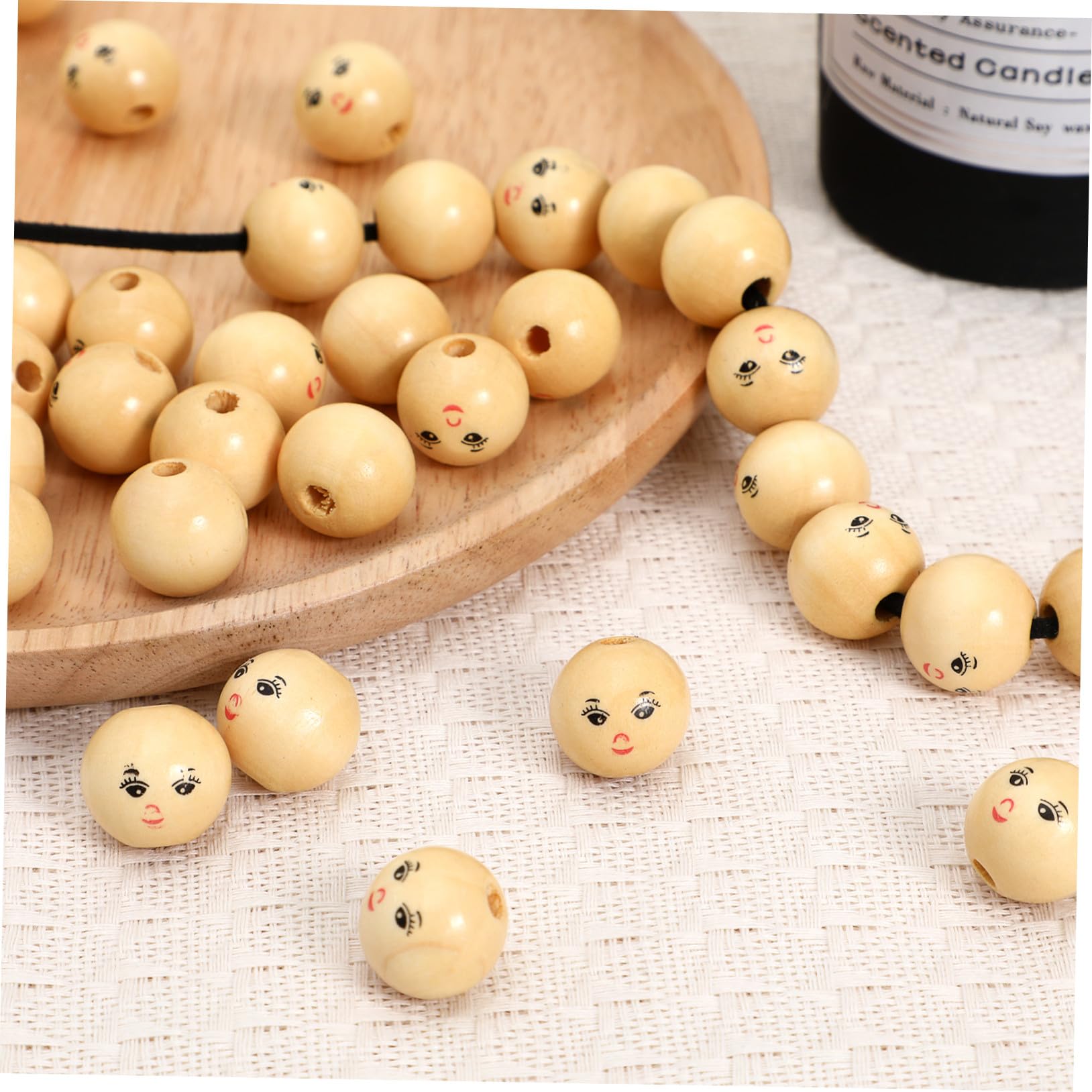 Cuentas Color Caqui de Madera Redondas con Cara Sonriente 50 Material Sintético para Hacer Pulseras Ideales para Manualidades y DIY