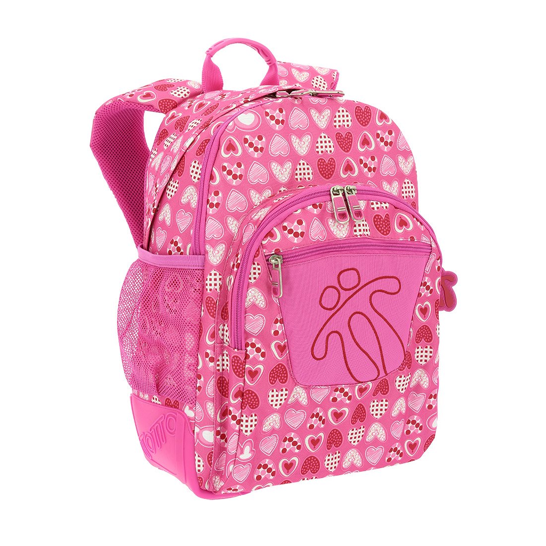 Totto - Zaino Scuola, Modello Crayoles, Capacità 20 L, Beauty Case e Borsa per Scarpe Removibili, Tasca per Bottiglia, Schienale ergonomico con flusso d'aria, Comodo e Resistente, Stampa Cuori Rosa