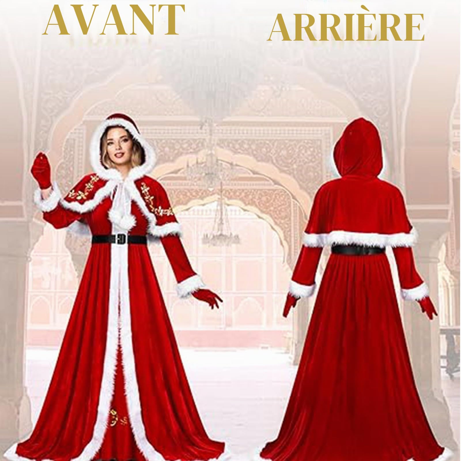 Costume de luxe Mme Claus rouge, avec robe à capuche et ceinture, déguisement de Noël pour adulte, costume de Père Noël, Costume Mere Noel Femme, Robe Mere Noel Femme, S - 5XL