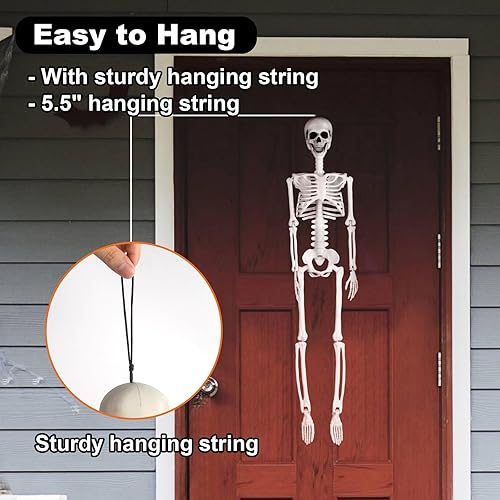 Miniatura 5 de Decoraciones de esqueleto de Halloween  36 pulgadas de cuerpo completo articulaciones, decoración de esqueleto humano realista para colgar