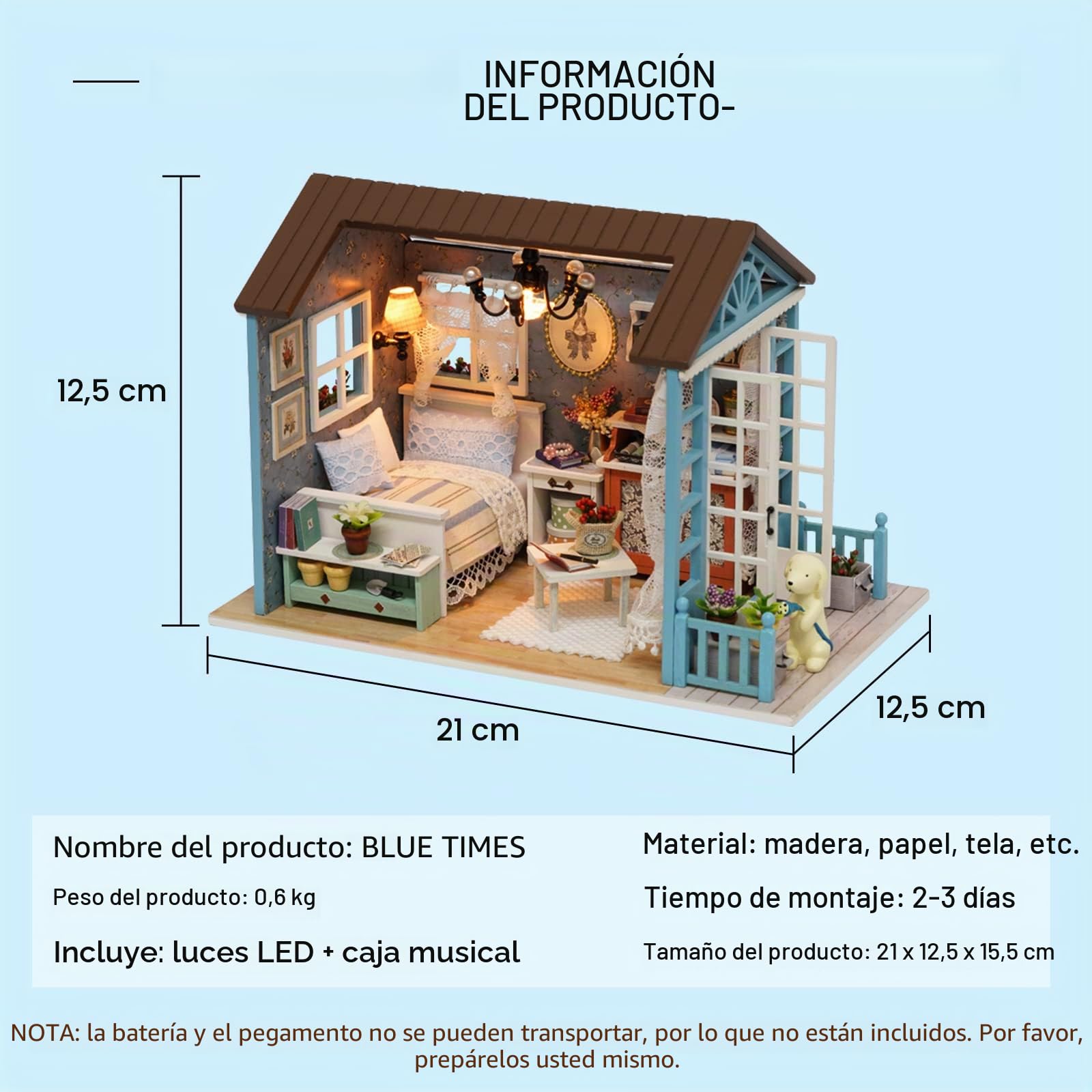 CUTEROOM DIY de Madera Dollhouse Handcraft Miniatura Kit-Dormitorio Modelo y Muebles Muestran Fotos y enseñanza en Inglés