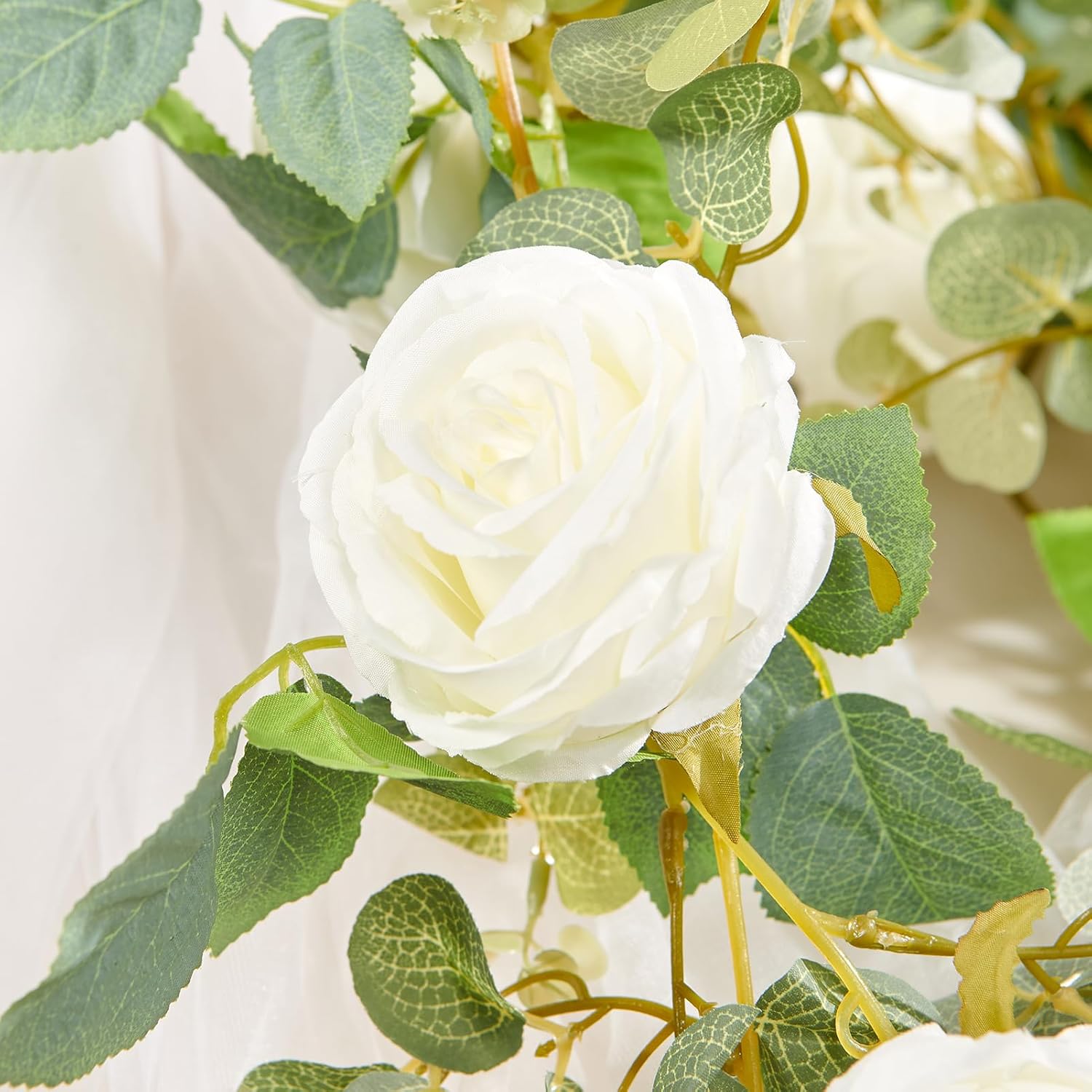 Flower Garland Artificial Rose Vine Flowers Hanging Fake Roses Vines for Wedding Birthday Party Valentines Christmas Room Wall Arch Decor, 2 White Floral Garland Decorations, High Realistic - Image 6