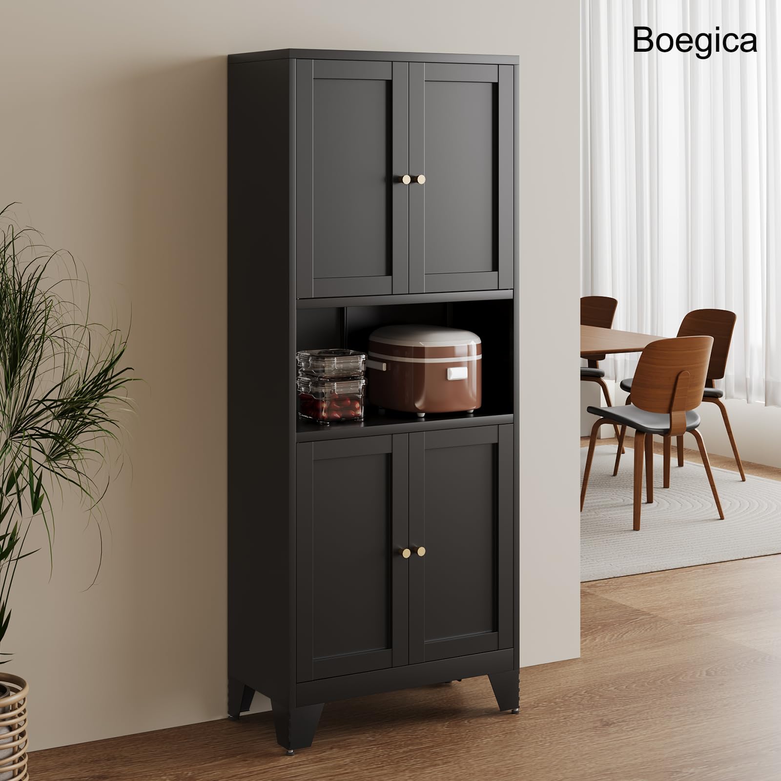 Amazon｜Boegica 食器棚 鋼製 キッチン収納 幅70×奥行35×高さ175cm 棚