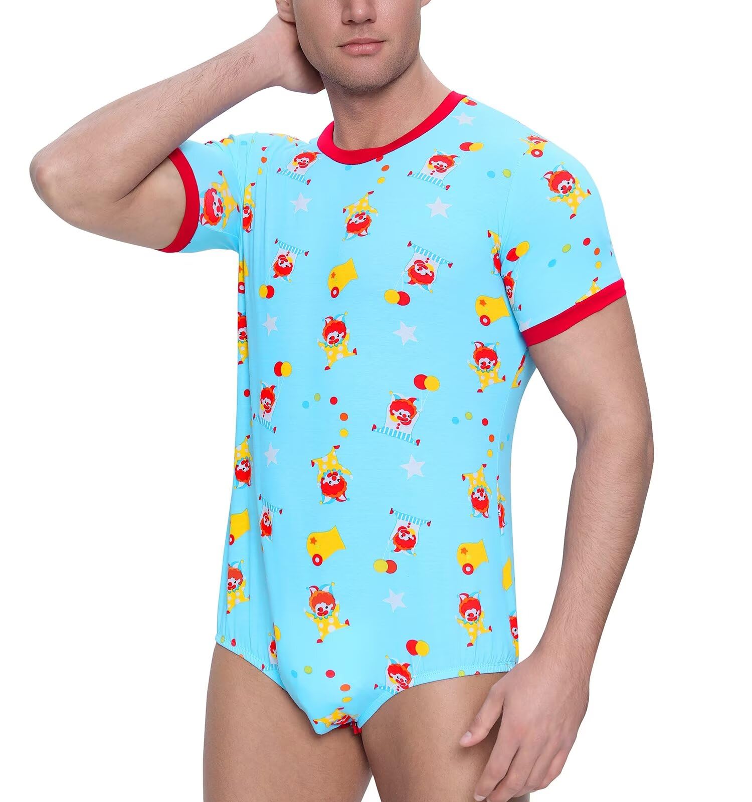 Landofgenie Mono para Hombre Body Pijama Enterizo Manga Corta co Cómodo Bodysuit - Estampado de Payaso