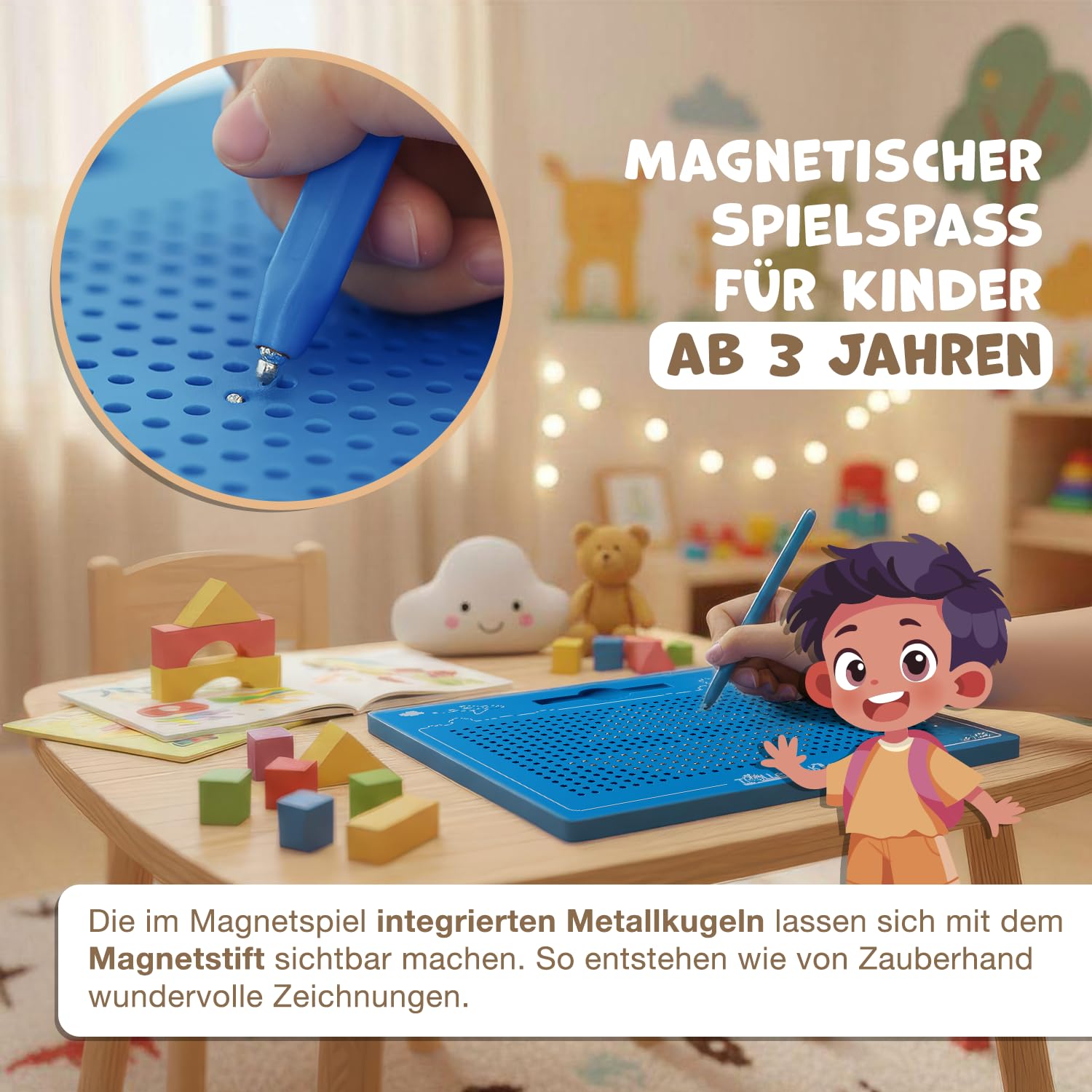 Magnetspiel für Kinder - Zaubertafel mit Kugeln und Stift - Tolle Beschäftigung Kinder ab 3 - Das magische Magnet Spiel für die stressfreie Autofahrt