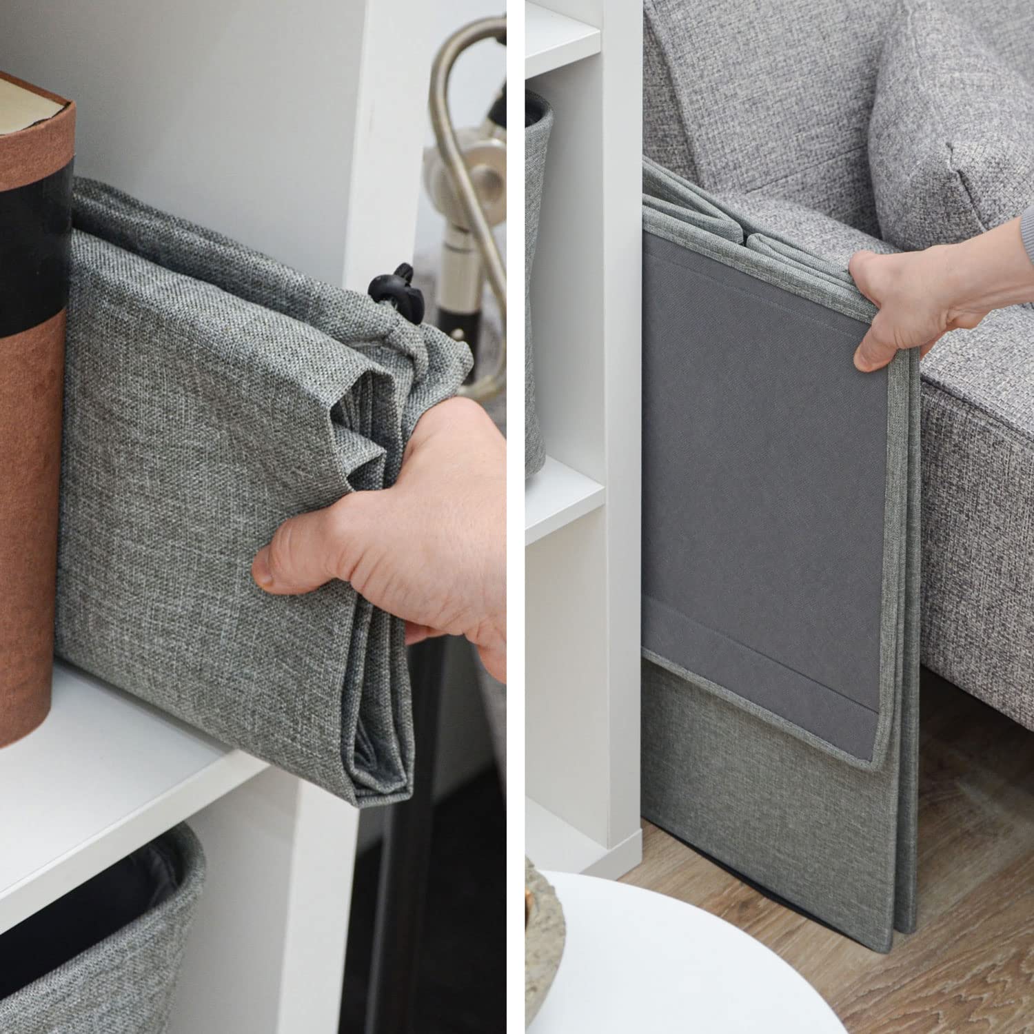 DuneDesign 50L Cesta Ropa Sucia con Tapa y Bolsa Ropa Sucia - 30x30x60 Cubo Ropa Sucia Estrecho - Canasta Ropa Sucia Plegable Gris - Cesto Ropa Sucia con Bolsa - Hamper de Ropa Infantil - Cestas Baño