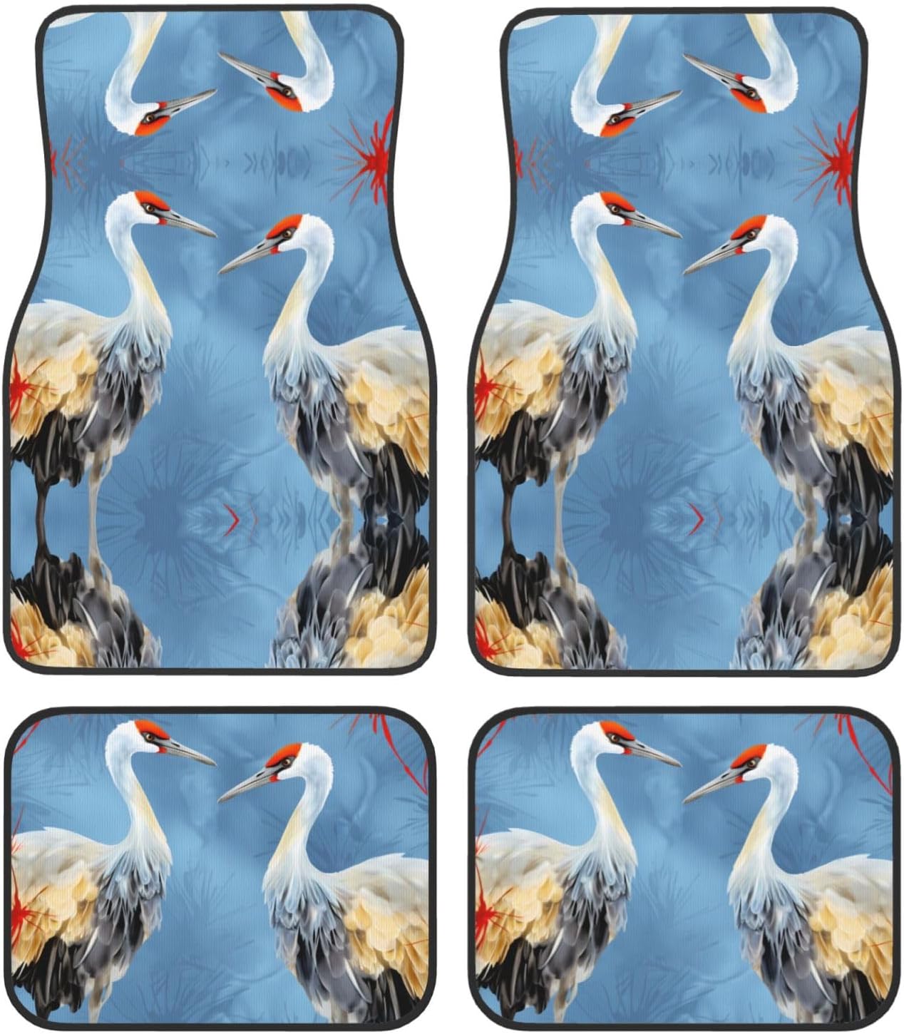 Pair of Crane Herons Patterned car mats 4-piece set | For cars/SUVs/trucks | Firm fit without displacement
