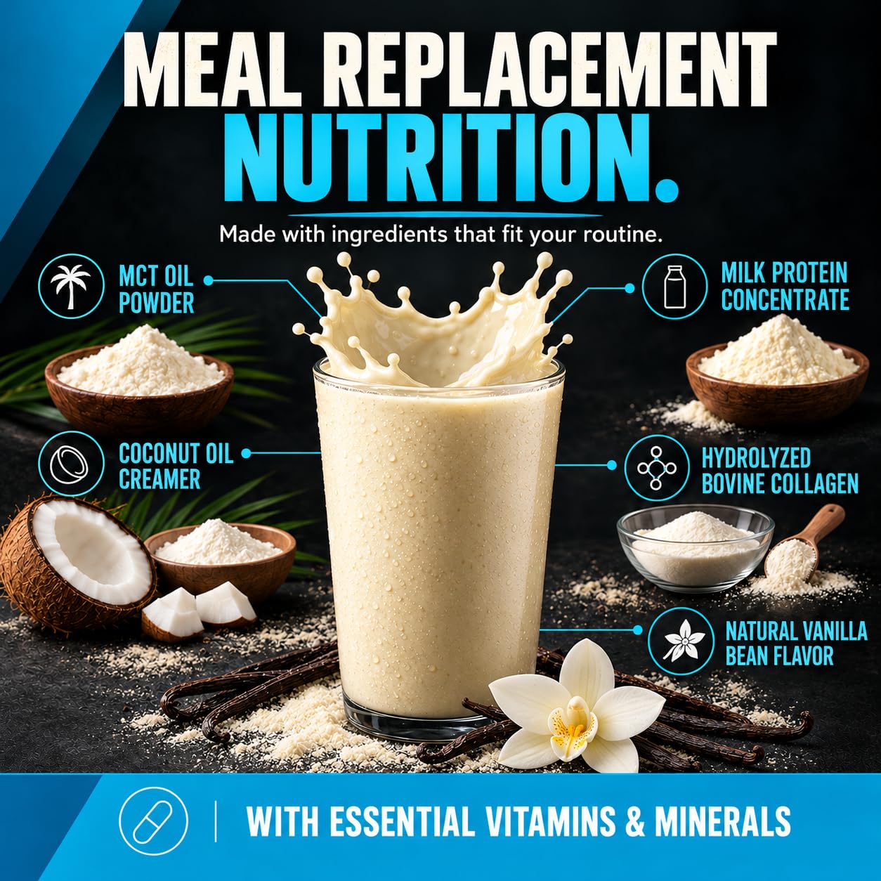 Keto Science Ketogenic Meal Shake Vanilla Dietary Supplement, Keto Protein, Rich in MCTs and Protein, Packed with Collagen, Vitamins and Minerals, Keto and Paleo Friendly, Weight Loss, (14 servings), 20.83Oz — Amazon image 6