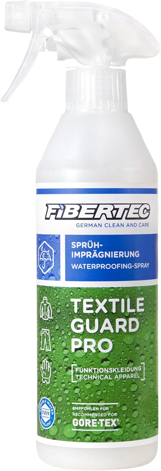 FIBERTEC Textile Guard Pro Imprägnierspray für Jacken & Outdoor-Kleidung 500ml - Wetterschutz mit hochwertigen Wirkstoffen, Imprägnierung in 100% recycelter Flasche, Made in Germany