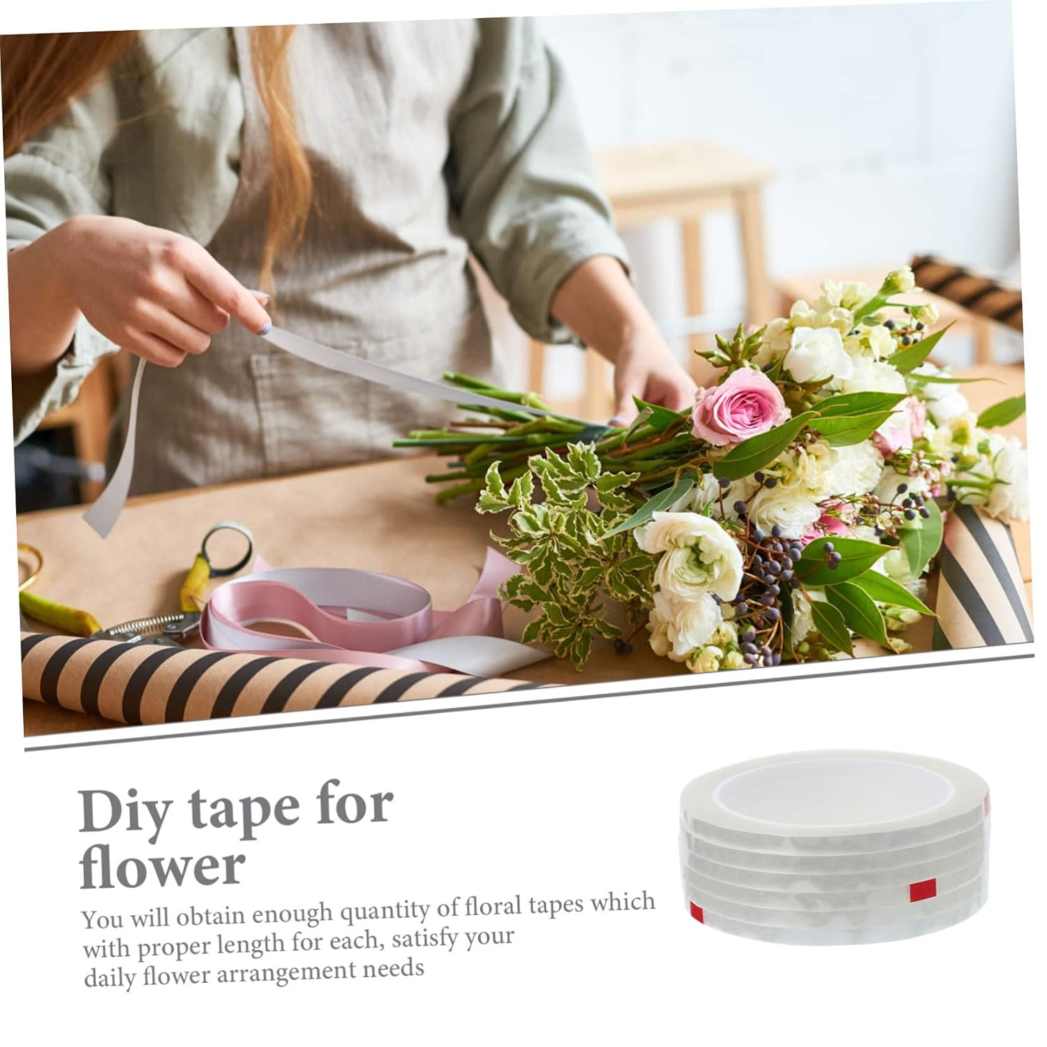 NUOBESTY 6Rolls Floral Bouquet Stem Wrapping Tapes Versatile Crafting and Packaging Tapes for Flower Arrangement DIY Projects and Florist Supplies