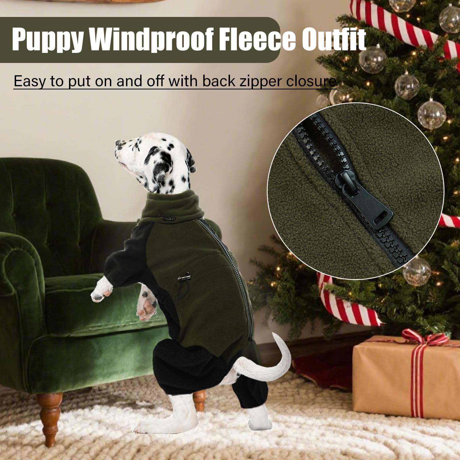 DENTRUN Hundemantel Grosse Hunde, Hundejacke XL, Winter Fleece Hundejacke, Hundepullover, Hundemantel mit Abnehmbarem Kragen, Hund Soft Fleece Onesie (Armeegrün,XL)