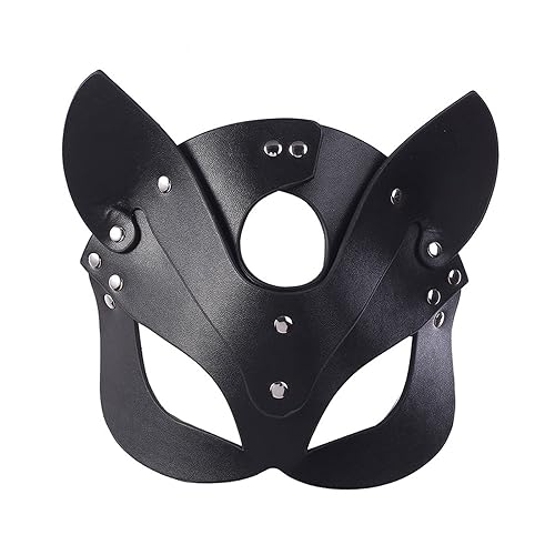 Soochat Leather Cat Mask Women's Cat Mask Adjustable Cat Face Mask for Masquerade Cosplay Halloween Party Costume Props