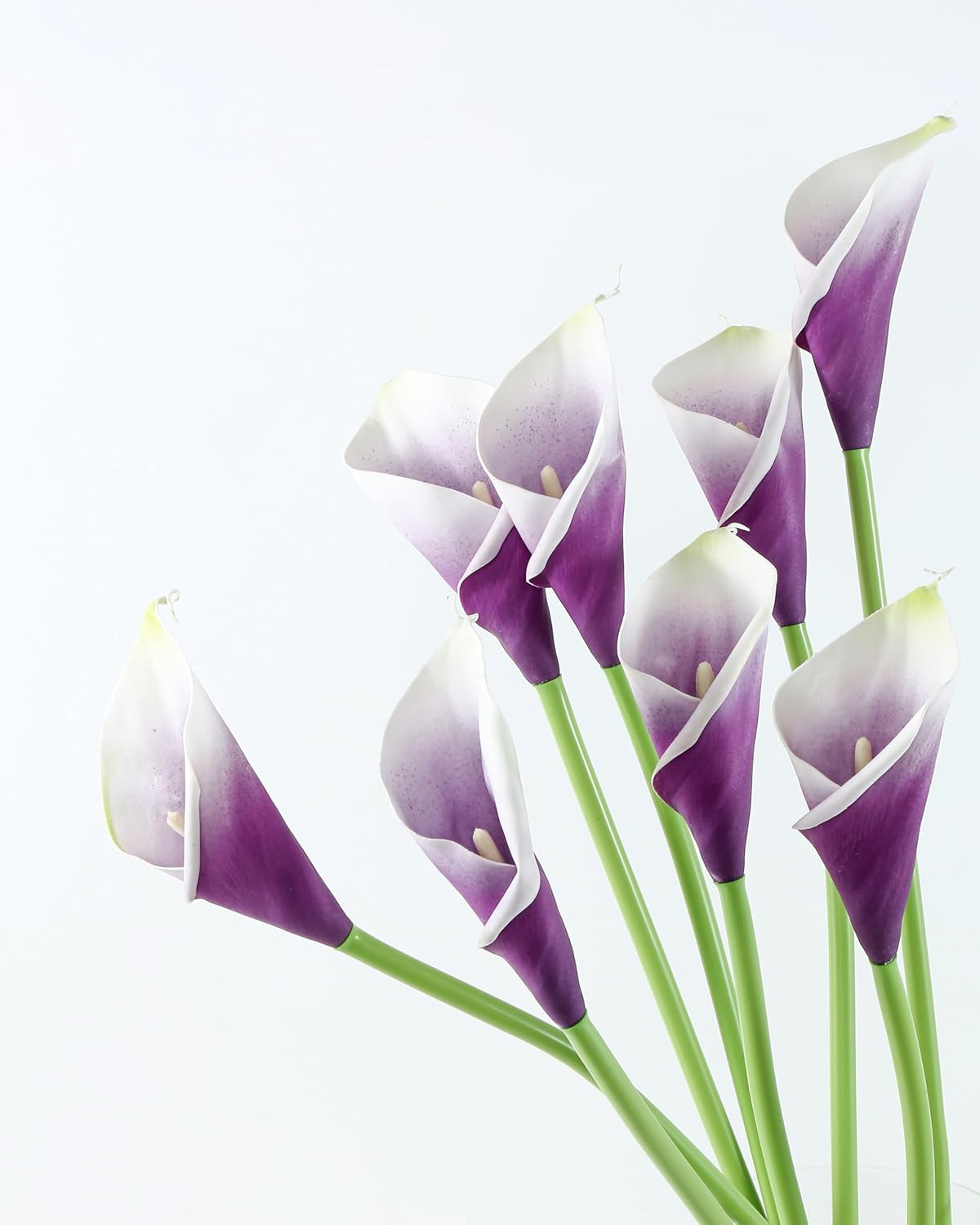 DuHouse 12pcs Calla Lily Artificial Flowers,26" Long Stem Large Calla Lily Flowers,Real Touch Calla Lilies for Party Wedding Bridal Bouquet Home Decor Centerpiece(White-Purple)