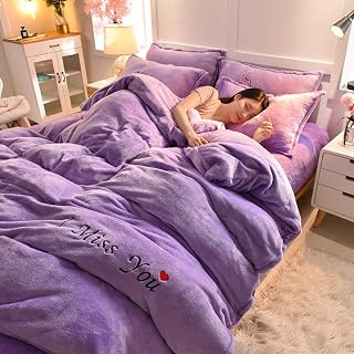 AXOIN HZH 4 Piece Bedding Set,Thickened Warm Four-Piece Flannel Bed Winter Double-Sided Coral Fleece Three-Piece Crystal Fleece Bed Sheet Duvet Cover-Silver Gray_1.2m Bed