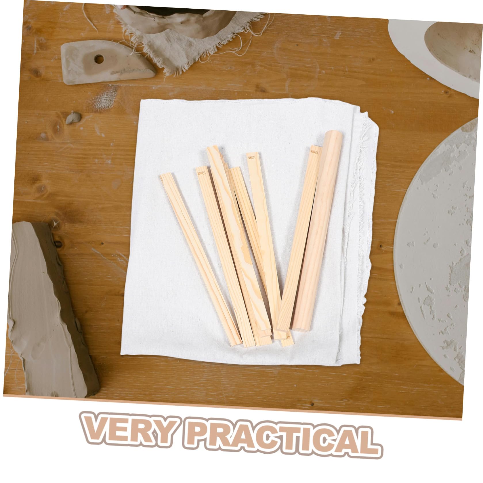 Kit D'outils de Poterie en Bois Bâtonnet Rond et Tapis Absorbant en Lin pour Modelage d'argile, pour Projets Artisanaux à Domicile