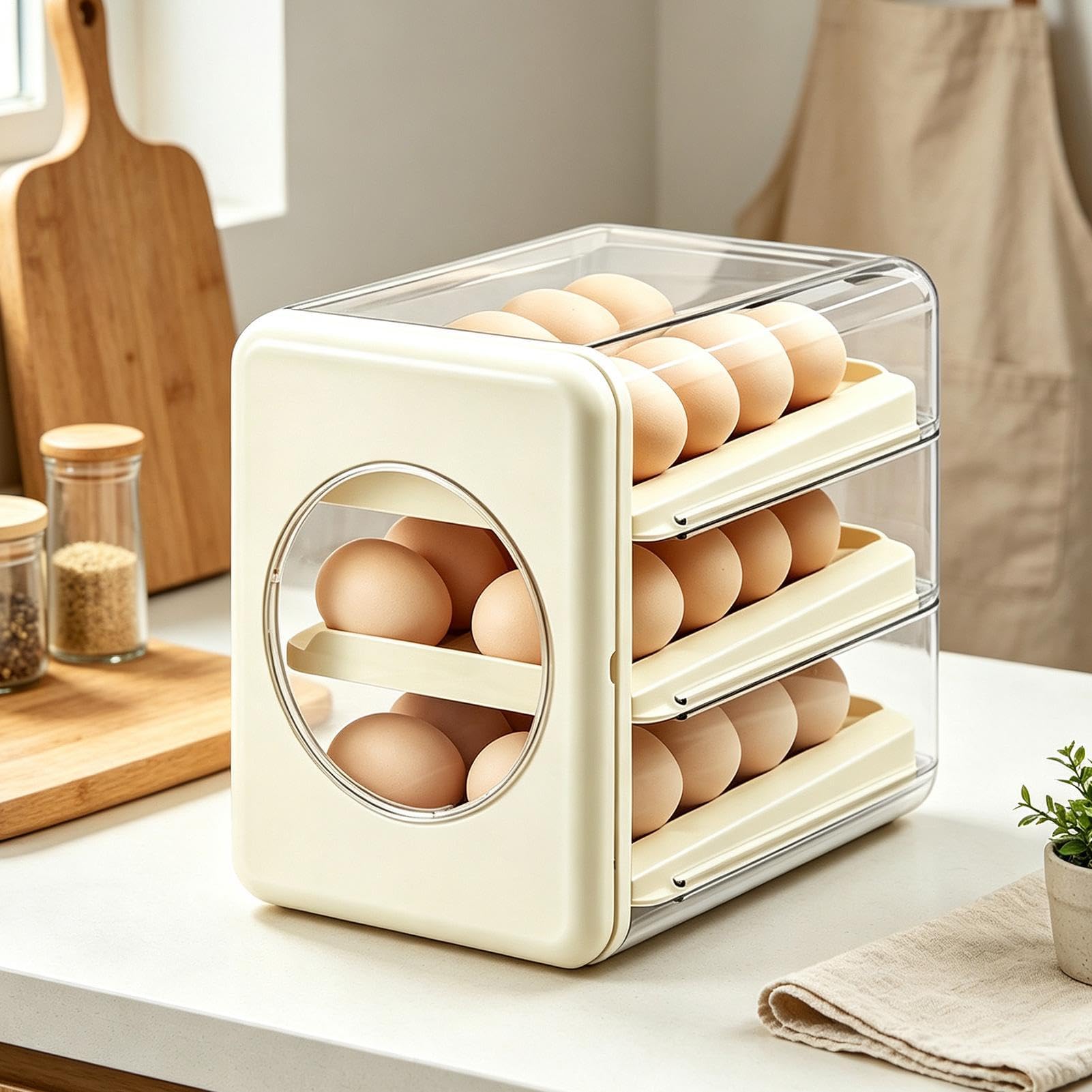 Estante clasificador de almacenamiento transparente para frigorífico | Dispensador automático de huevos para nevera, con cajón, para panadería, hogar, picnic, cocina, restaurante, encimera