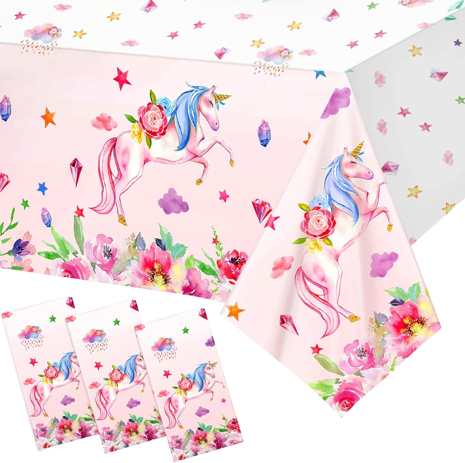 3 Pack Unicorn Tablecloth 108 x 54 Inch Unicorn Table Cover Plastic Disposable Unicorn Themed Table Cloths Birthday Party Decorations Magical Unicorn Birthday Party Supplies for Girls and Baby Shower