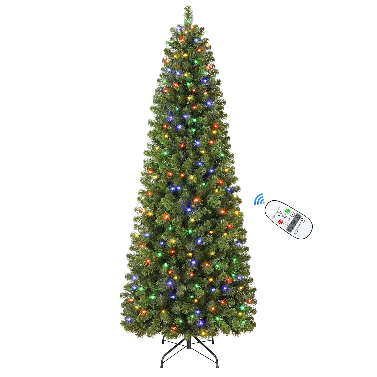SHareconn 6.5ft Prelit Pencil Hinged Christmas Tree with Multi-Color Lights