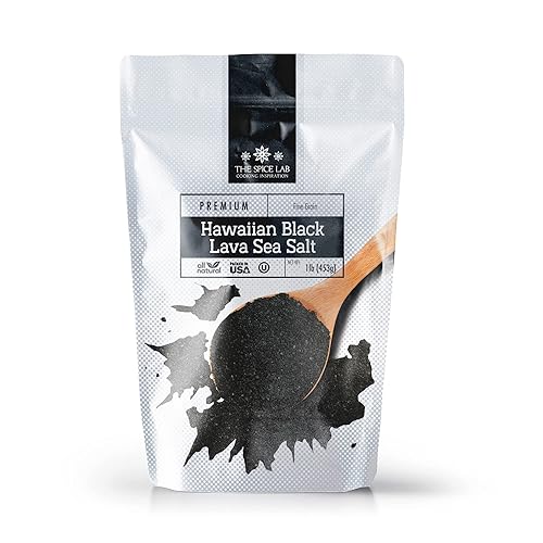 The Spice Lab - Sal de lava negra hawaiana - Fina 1 libra - OU Kosher sin gluten sin OMG Gourmet Sal - Negro hawaiano - Es una excelente margarita