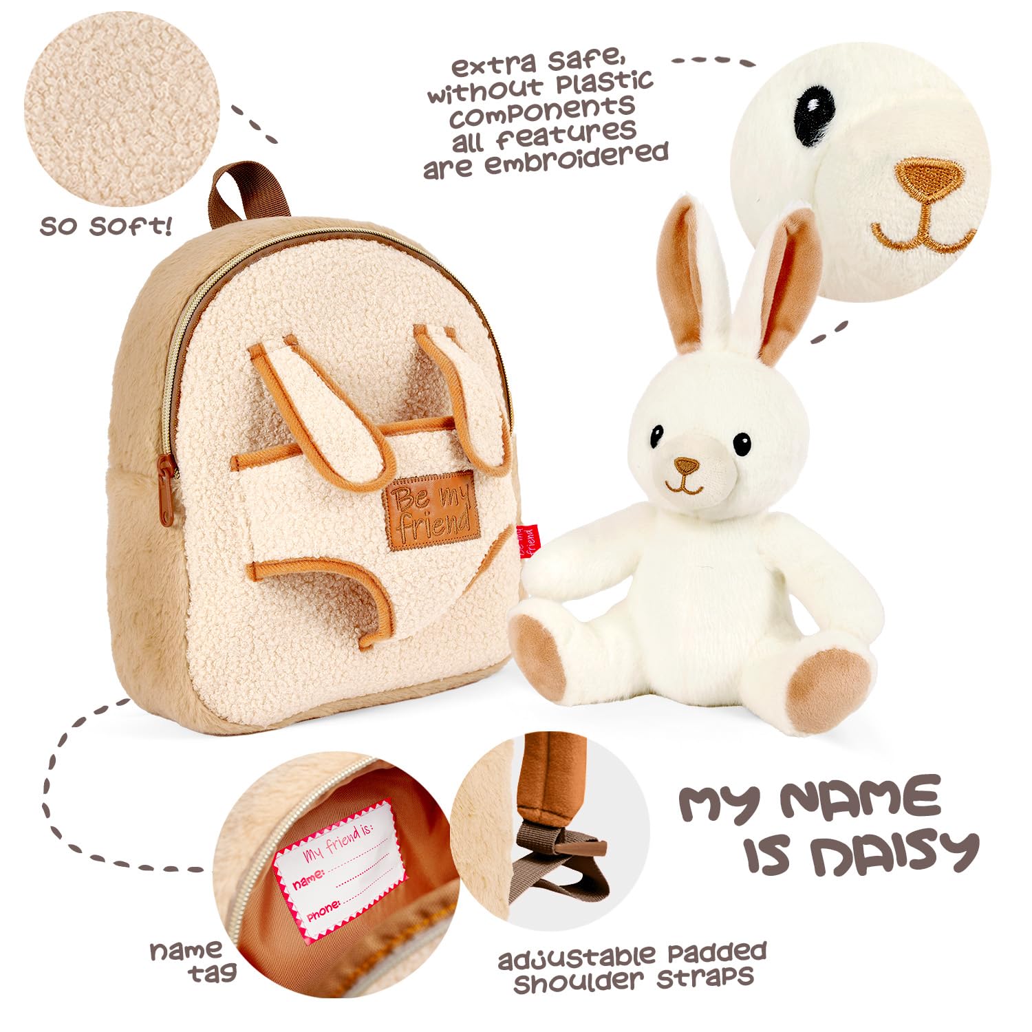 PERLETTI Zaino con Peluche Bambino Bambina 3 4 5 Anni - Zainetto Piccolo Borsa da Bimbo Bimba Scuola Materna Asilo Viaggi - Mini Cartella Morbida con Pupazzo Bambini - 27x21x9 cm