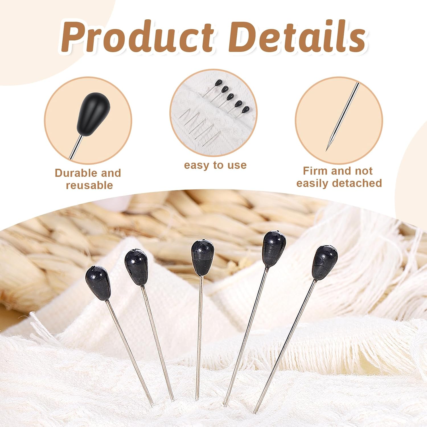 50 PCS Corsage Boutonniere Pins Teardrop Pins Straight Pin with Pearl Heads Black Pearlized Ball Decorative Pin for Wedding DIY Craft Flower Decoration Quilting Sewing Pinning