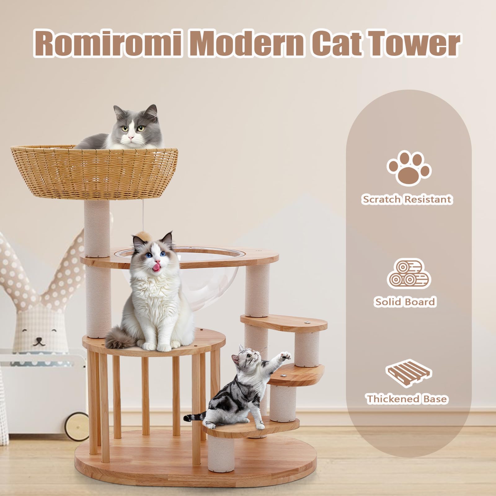 Amazon | Romiromi キャットタワー 木製 天然木使用 キャット