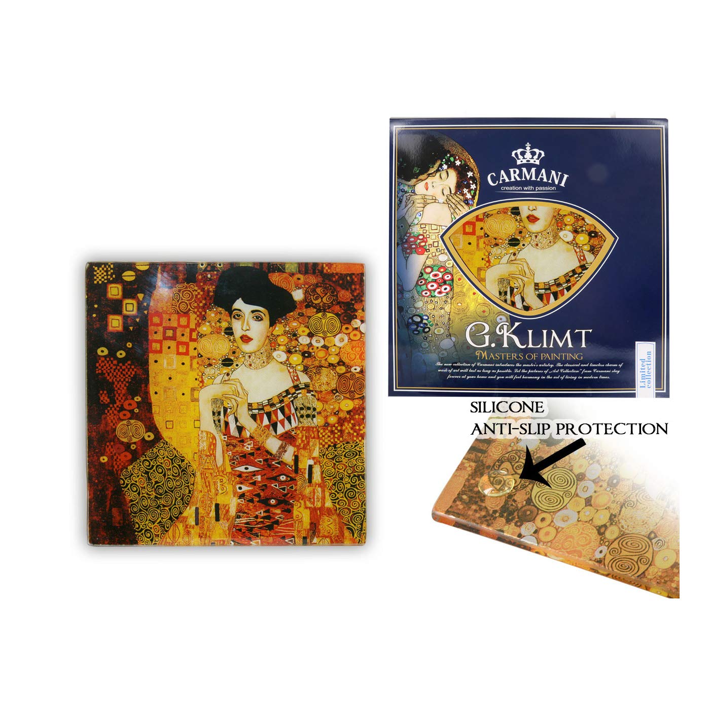 Carmani Coaster/Glass Pad With Klimt Adele 10.5X10.5cm