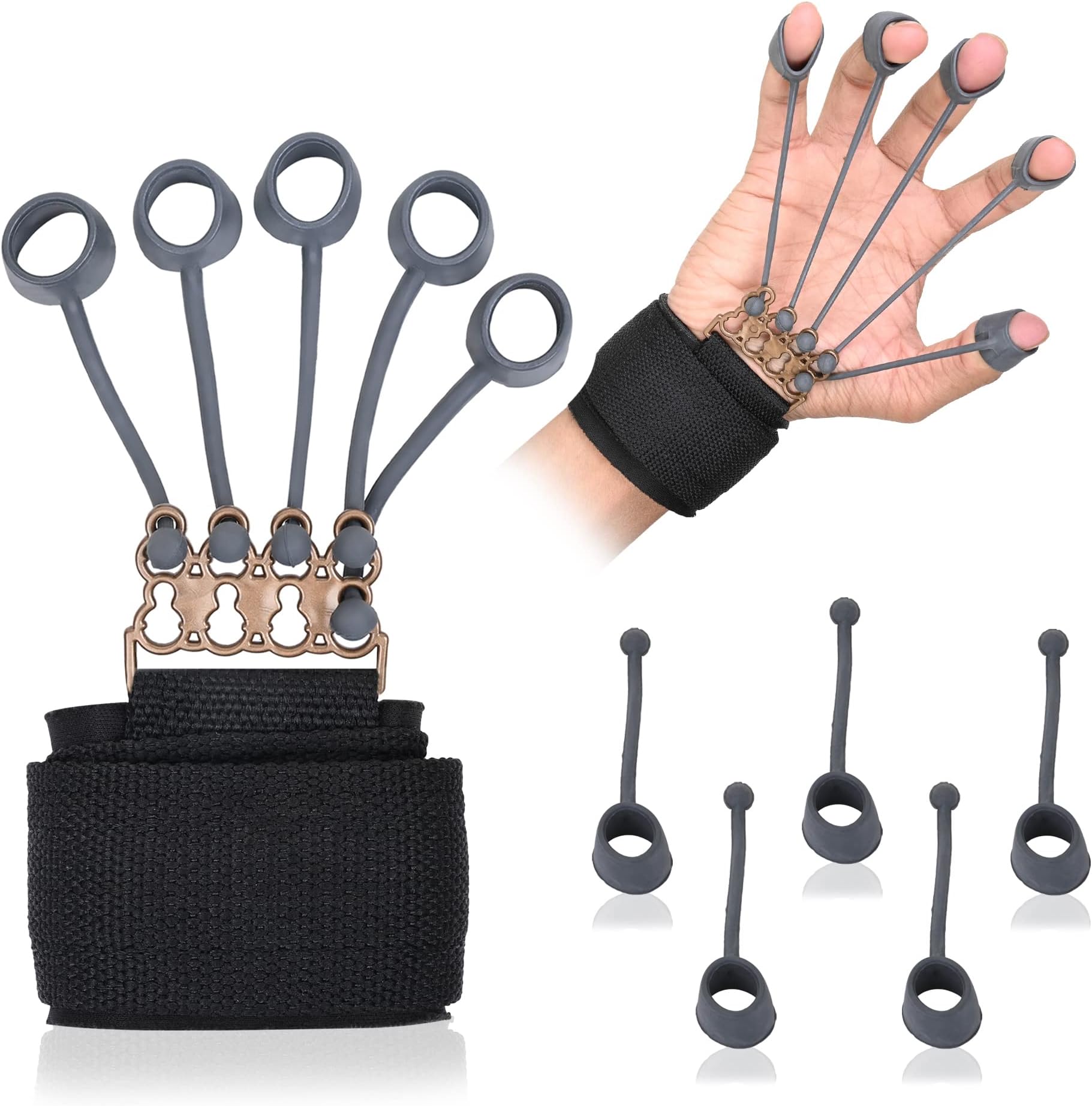 Oddish Finger Gripper - Hand & Finger Strengthener for Climbing, Guitar, & Forearm - Durable Hand, Finger, & Wrist Exerciser - Compact & Portable Finger Stretcher (FINGER-BLACK)