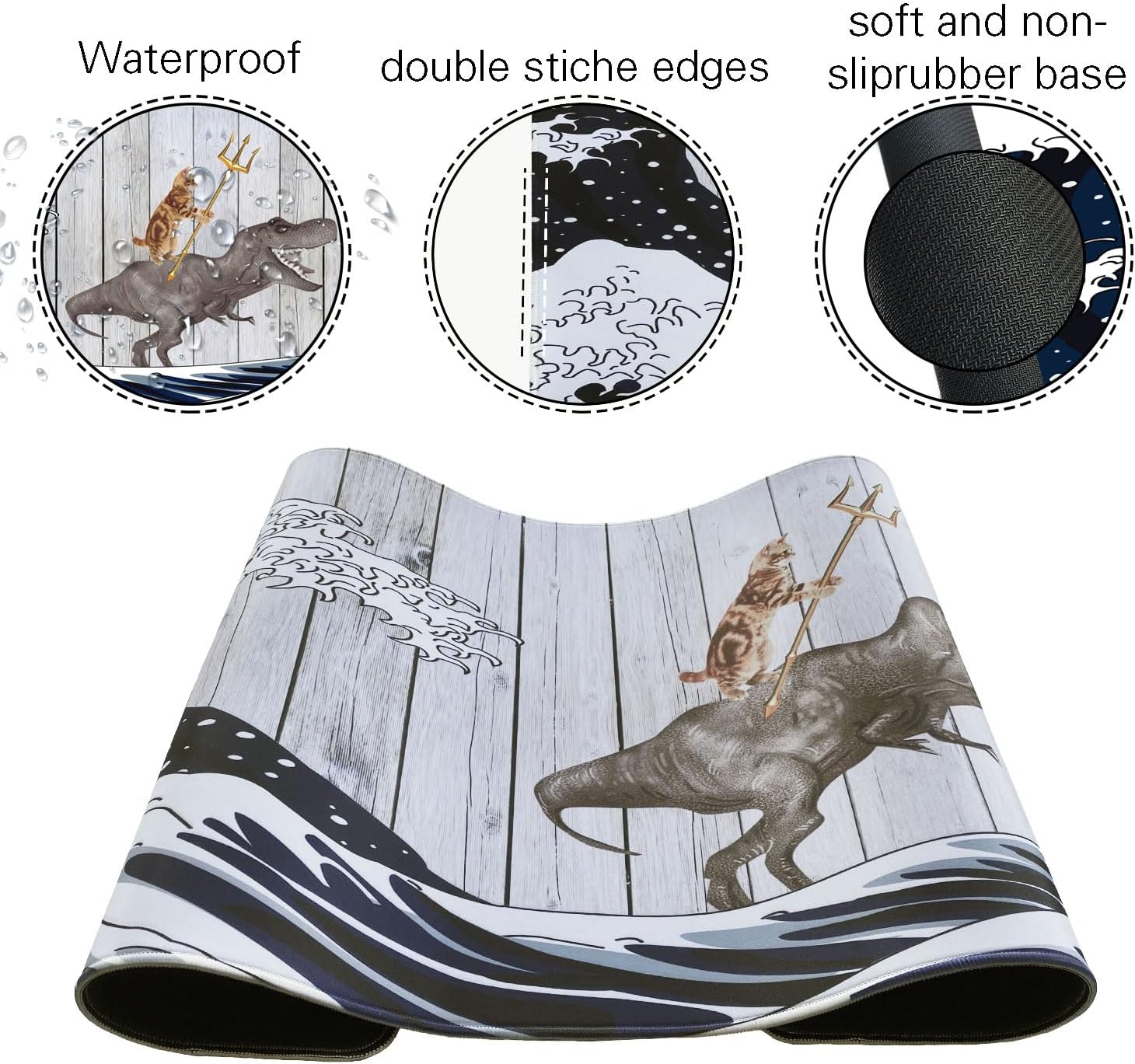 Funny Cat Dinosaur XXL Mouse Pad, Super Thick Waterproof Desk Mat image 3