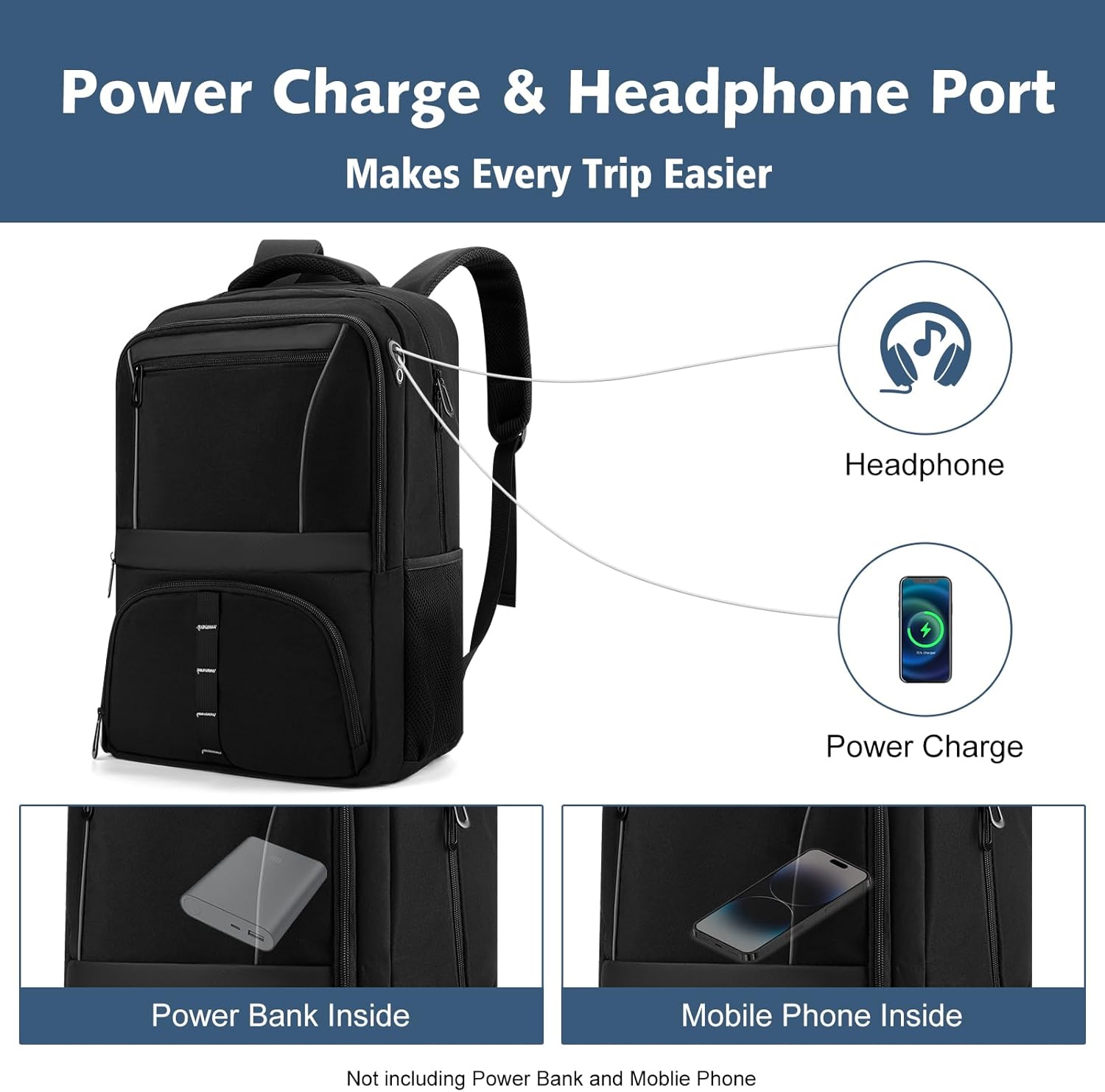 FAIRYLAND Travel Backpack,30L Carry On Laptop Backpack with Reflective,Water Resistant Anti-Theft Work Backpack for Men Women,Business Travel,Daily Commuting,Fits to 17.3Inch Slim Laptop,Black - Image 5