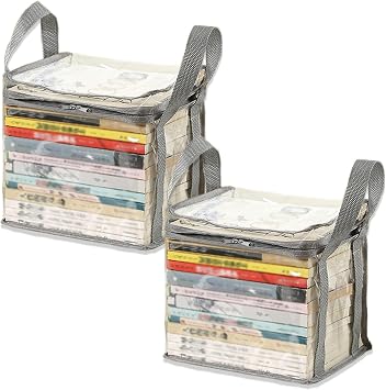 2PCS Clear Book Storage Bag Plastic Comic Books Organizer Collapsible Book Display Case with Lid and Lifting Handle for Books Used Toys 38x24x32cm/15x9x13inches
