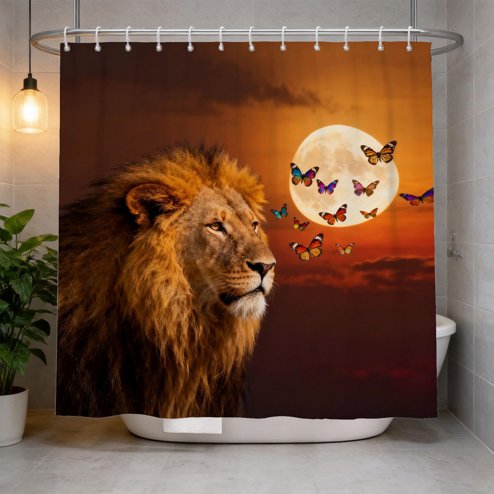 Hongduo 3D Lion Shower Curtain for Stalls Bathtubs Savanna Animals Bathroom Decor Shower Curtain Set Polyester Fabric Waterproof 200x200cm/79X79 Inch with Hooks