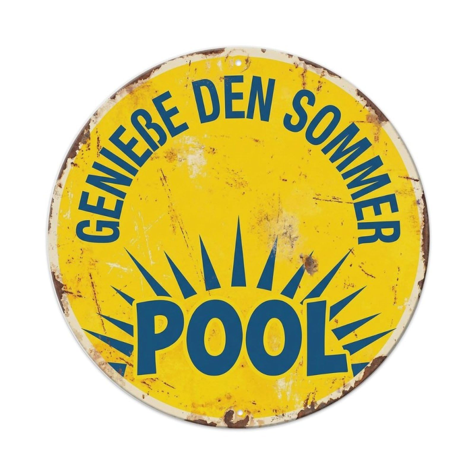 Enjoy Summer German Pool Sun Water Vintage Tropical Quote Metal Tin Sign Plaque Wall Decor for Cafe, Man Cave, Club Bar, Office, Home Garden Round Metal Poster 8x8Inch